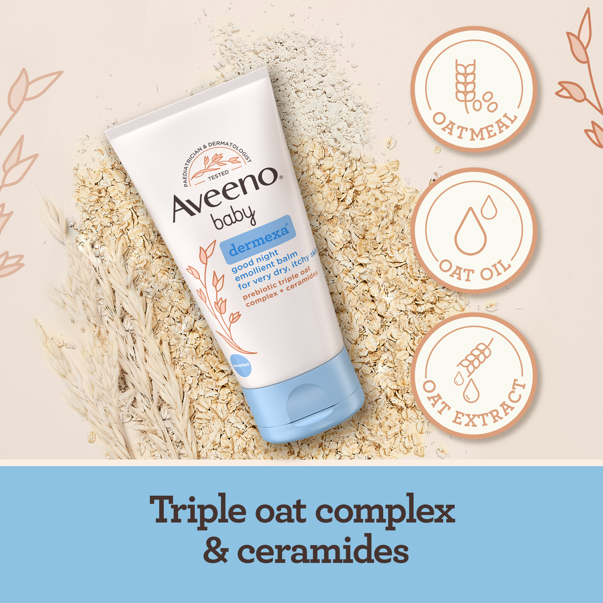 AVEENO® BABY DERMEXA GOOD NIGHT EMOLLIENT BALM WITH TRIPLE OAT COMPLEX - OATMEAL, OAT OIL AND OAT EXTRACT & CERAMIDES